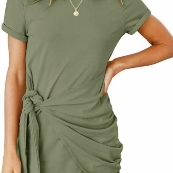 Women's Short Sleeve Green T Shirt Wrap Dress Size Large - Picture 3 of 5